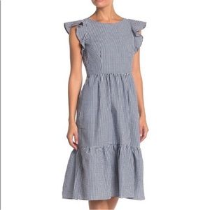 Eliza J seersucker gingham ruffle sleeves dress NWT